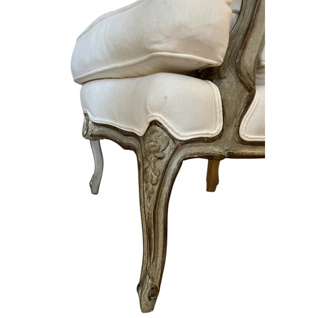 A Pair of Mid 18th Century Louis XV-style Upholstered Bergere Armchairs With Rococo Influence For Sale - Image 4 of 5