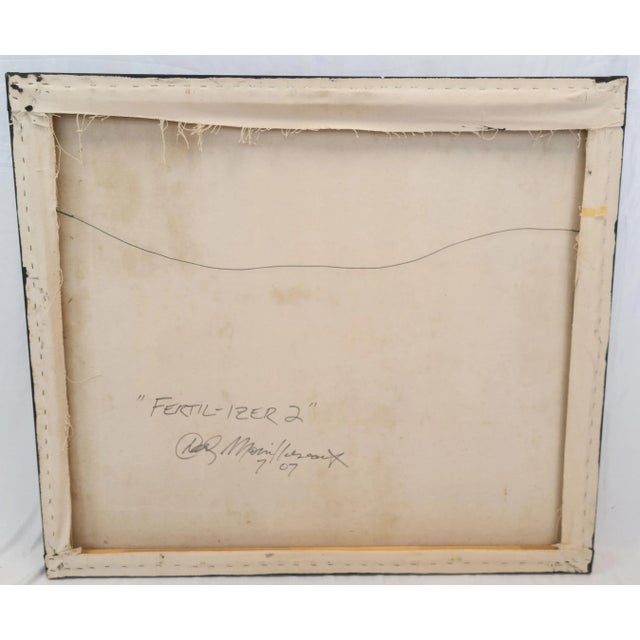 Wood Contemporary Modern Abstract Oil Painting on Canvas Signed Illegibly For Sale - Image 7 of 9