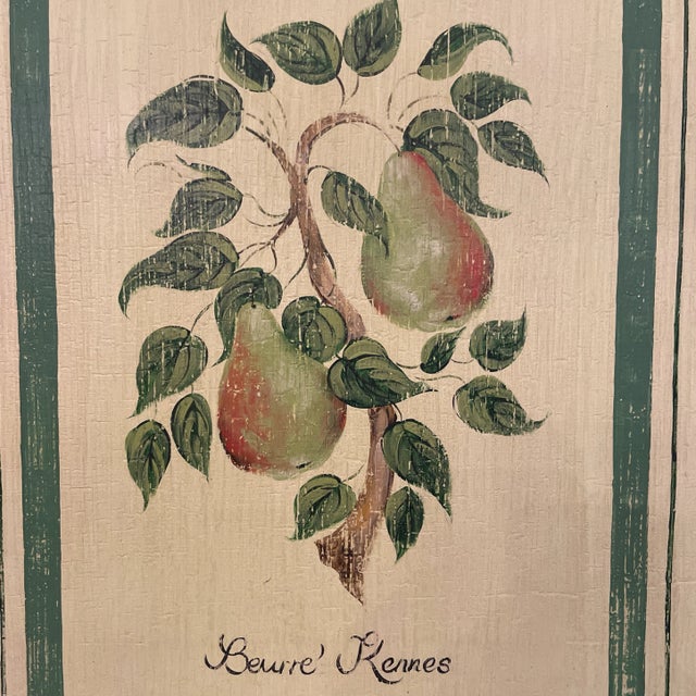 Vintage Painting on Wood of Pears on a Branch With "Beurre' Rennes" and a Blue Gingham Pattern Frame For Sale - Image 4 of 10