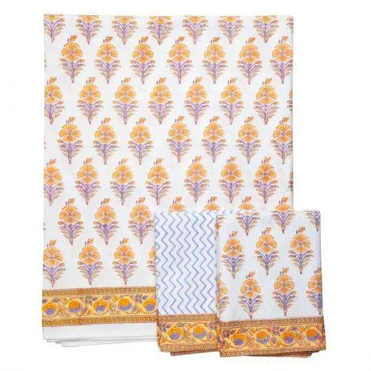 Contemporary Juhi Flower Full Bed Yellow Fitted Sheet For Sale - Image 3 of 6