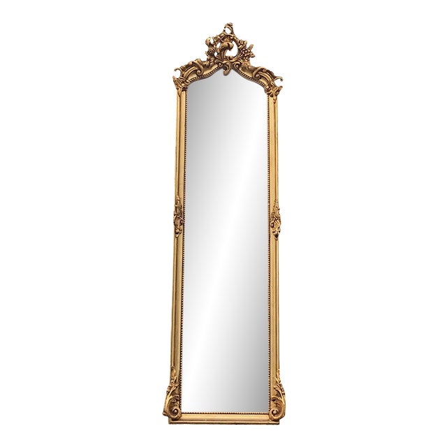 1970s French Rococo Gold Wood Floor Mirror For Sale