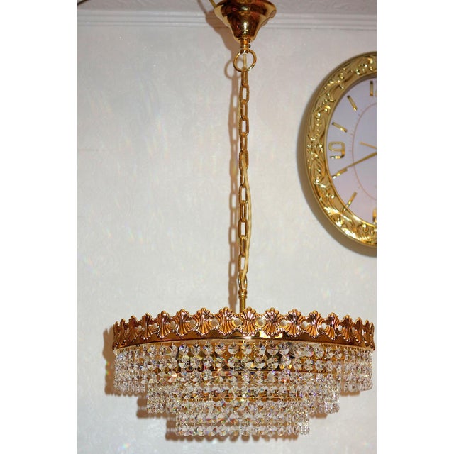 Vintage Brass, Lead Crystal, and 24k Gold-Plated Chandelier from Sölken Leuchten, 1970s For Sale - Image 10 of 10