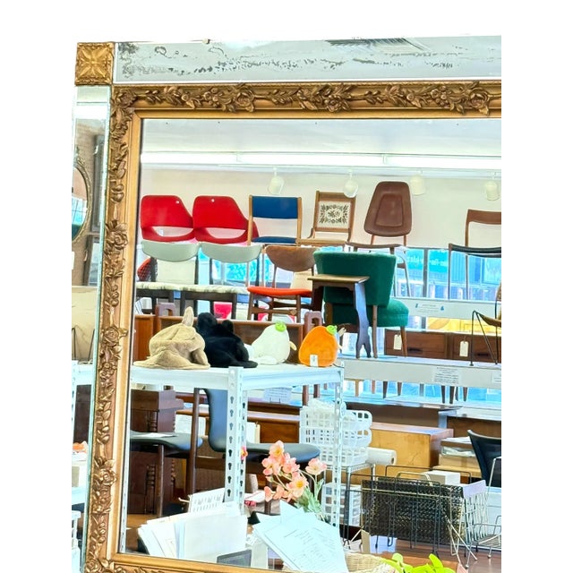 Mid-Century Modern Vintage Ornate Wall Mirror With Gold Floral Frame & Antiqued Mirror Panels For Sale - Image 3 of 11