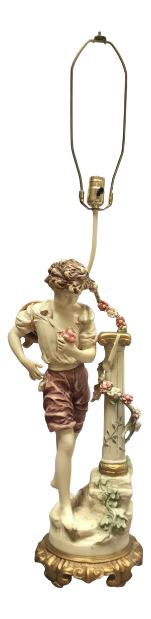 Large Vintage L & F Moreau Hand Painted Spelter Boy Table Lamp