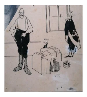 Unknown, Satirical Scene, Original China Ink on Cardboard, Early 20th Century