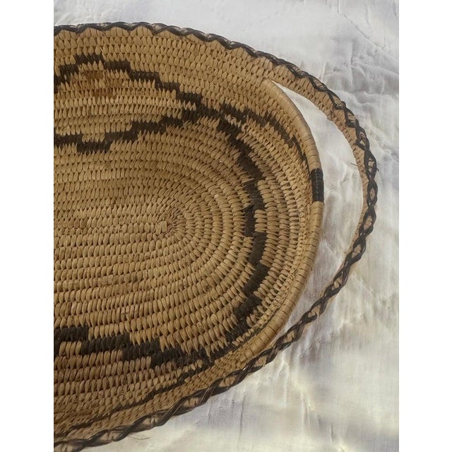 Folk Art 1920s Hand Woven Handled Hemp Basket For Sale - Image 3 of 6