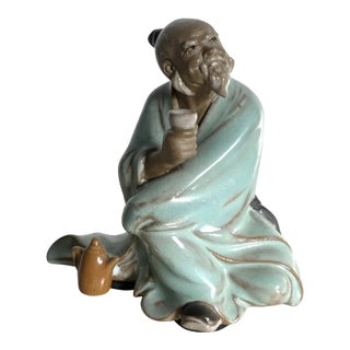 Vintage Chinese Pottery Figurine/Sculpture of a Mudman Drinking Tea For Sale