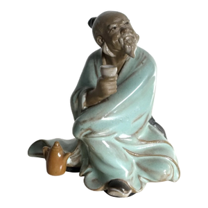 Vintage Chinese Pottery Figurine/Sculpture of a Mudman Drinking Tea