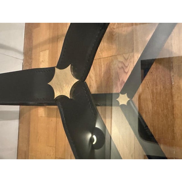 Metal Circular Leather Coffee Table by Jaques Adnet for Gubi, 1990 For Sale - Image 7 of 11