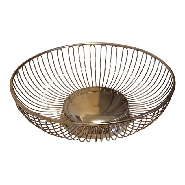 Vintage Mid Century Modern Silverplate Round Wire Basket For Sale