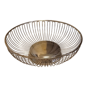 Vintage Mid Century Modern Silverplate Round Wire Basket