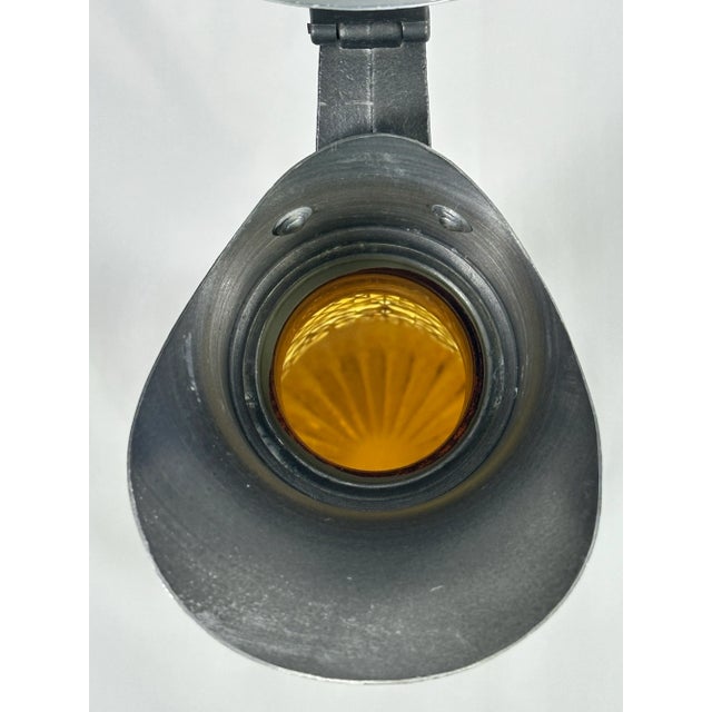 Metal Antique Diamond Point Amber Glass Ewer Style Pitcher Pewter Lid & Handle-Rare! For Sale - Image 7 of 8