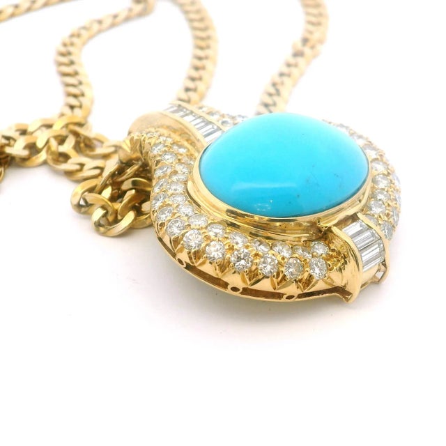 1970s Italian 18k Gold Necklace With Turquoise & Diamonds, Valenza Atelier For Sale In Miami - Image 6 of 18