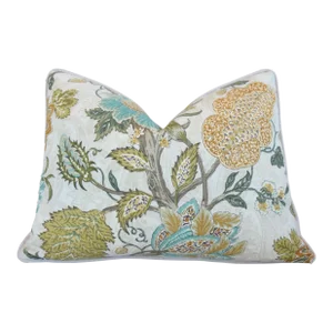 French Jacobean Floral Botanical Feather/Down Pillow 24" X 18"