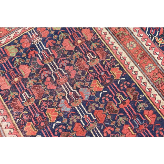 Late 19th Century Colorful Antique Kazak Long Runner With Multi-Geometric Motifs on a Navy Field For Sale - Image 12 of 12