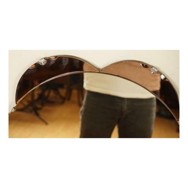 Outstanding 1930s Art Deco amber peach bevelled mirror. The primary standard glass mirror is convex, so it sits proud of...