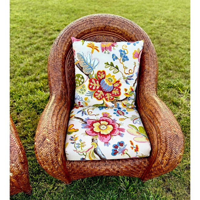 Pottery Barn Vintage Pottery Barn Malabar Wicker Lounge Chairs - A Pair For Sale - Image 4 of 12