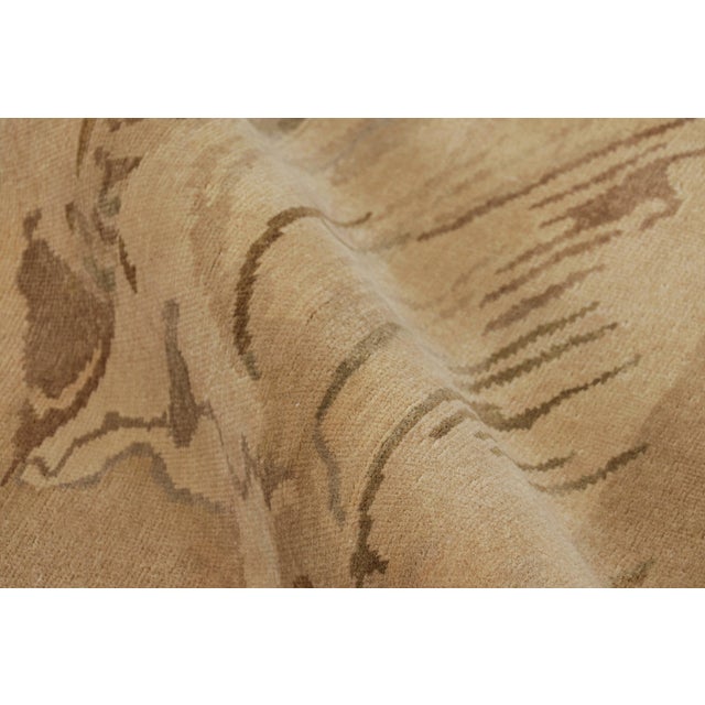 Textile Rug & Kilim’s Chinese Art Deco Style Runner in Beige-Brown Wave Pictorials For Sale - Image 7 of 8