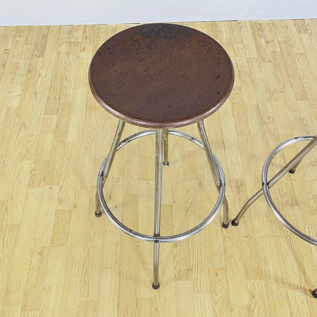 Industrial Stools in Tubular Steel and Plywood Seat, 1960s, Set of 2 For Sale - Image 14 of 18