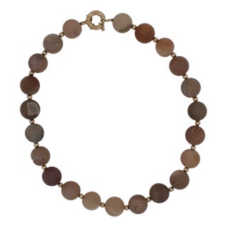 Natural Brown Pink Rutilated Quartz Round Circle Sphere Beads 14 Karat Yellow Gold For Sale