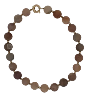 Natural Brown Pink Rutilated Quartz Round Circle Sphere Beads 14 Karat Yellow Gold