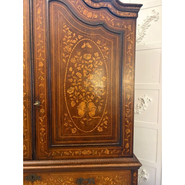 Antique Dutch Marquetry Walnut Linen Press, 1780 For Sale - Image 14 of 18