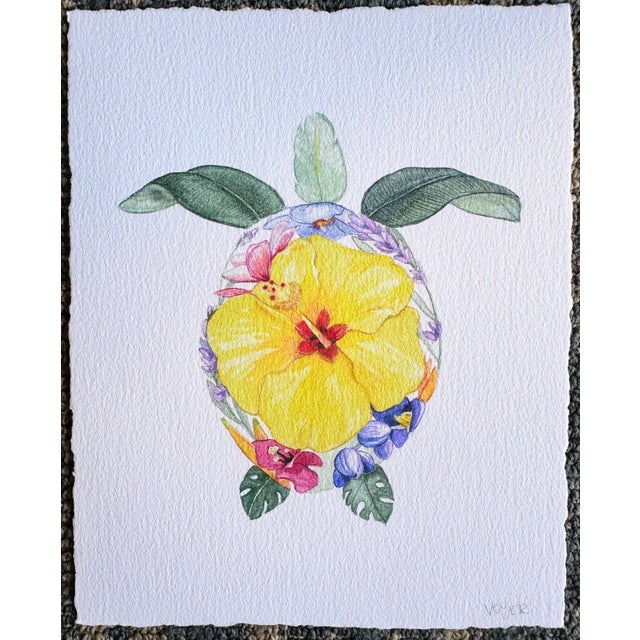 Yellow Original Signed Sarah Voyer “Sea Turtle” Print For Sale - Image 8 of 14