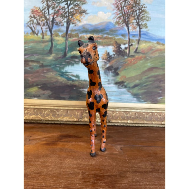 1970s Hand-Carved Painted Wooden Giraffe Sculpture With Black Markings. For Sale - Image 5 of 9