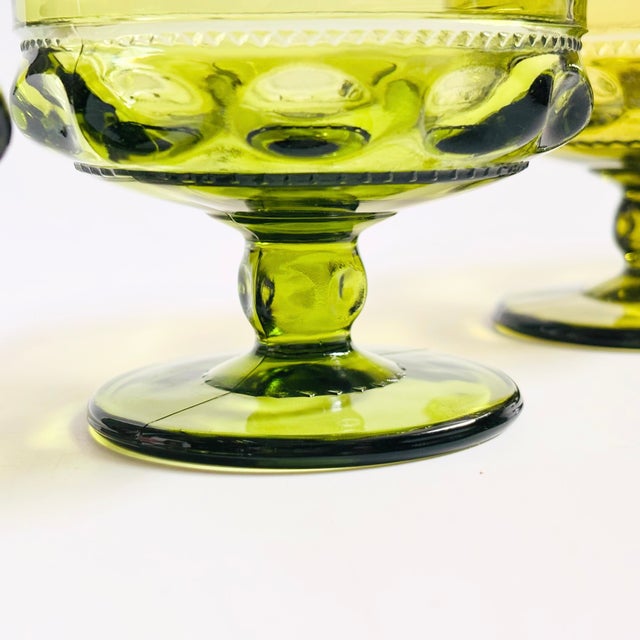 Indiana Glass Kings Crown Green Coupe Glasses - Set of 5 For Sale In San Francisco - Image 6 of 8