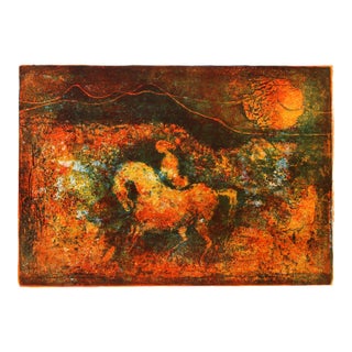 Riding Horseback Through the Woods, Signed Lithograph by Lebadang (Aka Hoi) For Sale