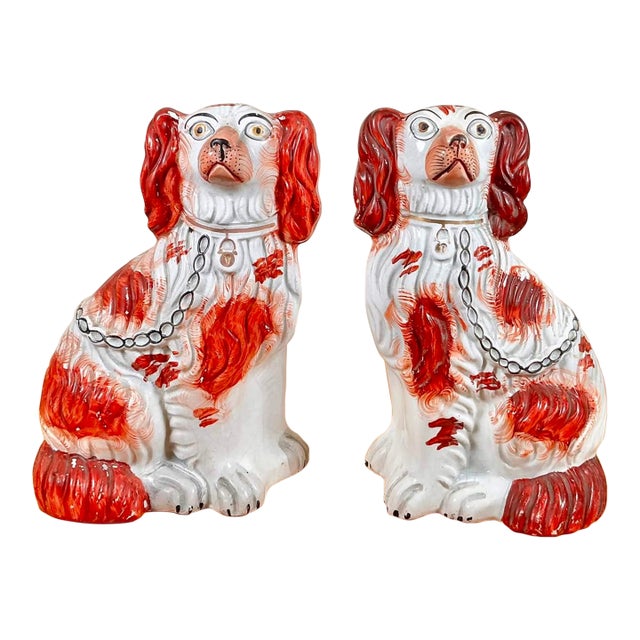 Pair of Antique Staffordshire King Charles Spaniel Figurines For Sale