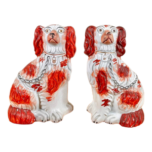 Pair of Antique Staffordshire King Charles Spaniel Figurines