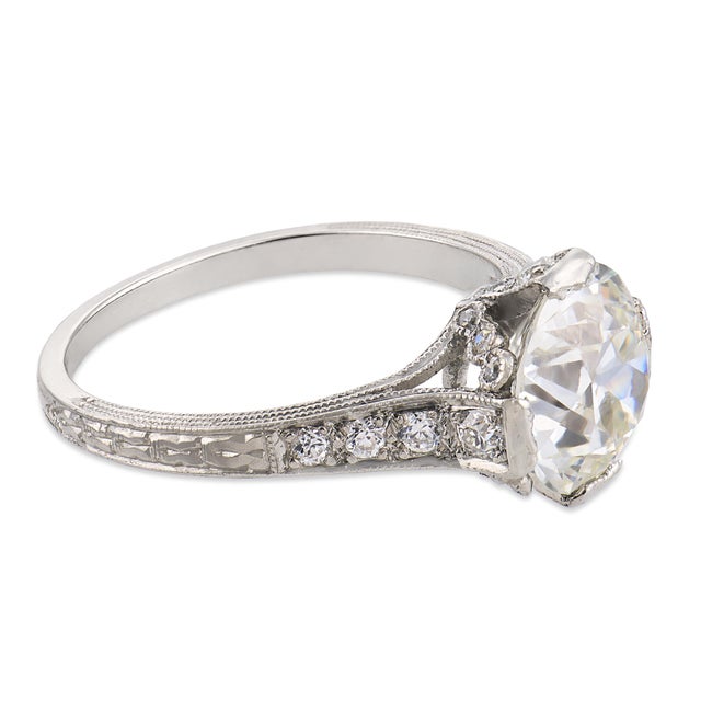 Art Deco Gia 2.14 Carat Old European Cut Diamond Platinum Engagement Ring, Size 5 For Sale - Image 4 of 6