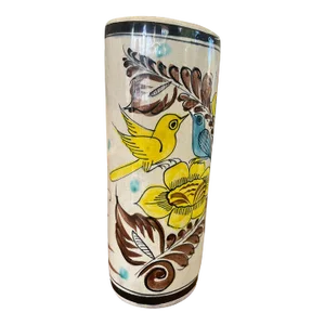 Vintage Ken Edwards Style Vase With Yellow Floral and Bird Motif