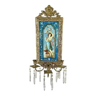 French Mountereau Ceramic and Bronze Three-Armed Wall Sconce For Sale