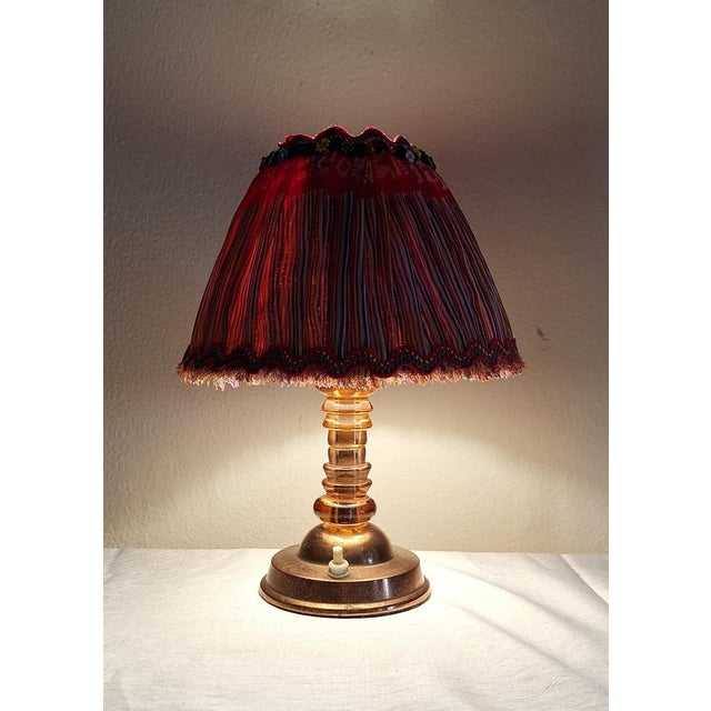 Copper Art Deco German Table Lamp with Copper Base and Pink Tinted Glass Segments by Lamplove, 1930s For Sale - Image 8 of 8
