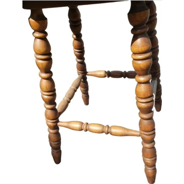 1970s 1970s Vintage Full Grain Leather and Caning Swivel Oak Bar Stools - a Pair For Sale - Image 5 of 8