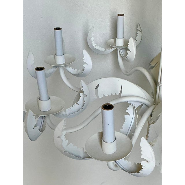 Hollywood Regency Vintage Punch Cut Palm Frond Chandelier For Sale - Image 3 of 12