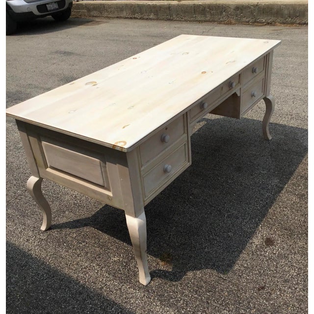 Pine desk with 5 drawers and a clear glass top ( not shown ). Wonderful size for an office or bedroom. Built from...