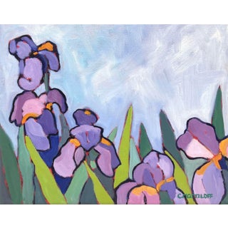 "Within the Iris Field" Blue Painting of Flowers by Catherine J. Martzloff For Sale