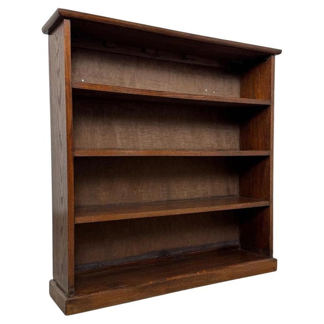 Antique Early 20th Century English Oak Open Bookcase For Sale - Image 4 of 11