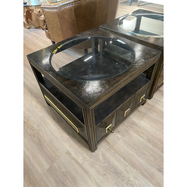 Mastercraft Vintage 1970s Mastercraft Burl Elm & Brass End Table or Night Stand W/Drawer For Sale - Image 4 of 9