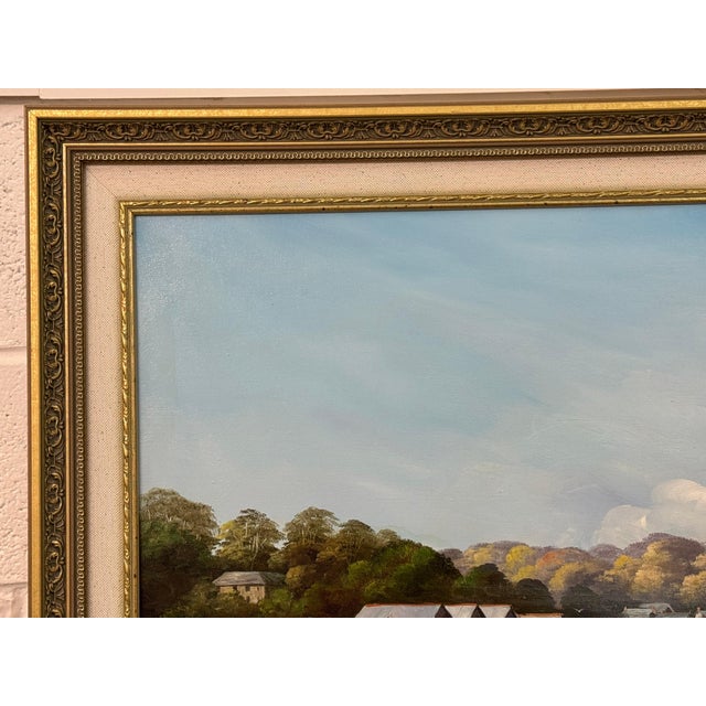 Painting of Figures & Boats on Truro Harbour with Cathedral by British Artist 1985 Circa For Sale - Image 10 of 18