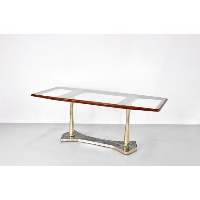 Glass Italian Dining Table in Teak and Marble, 1960s For Sale - Image 7 of 14