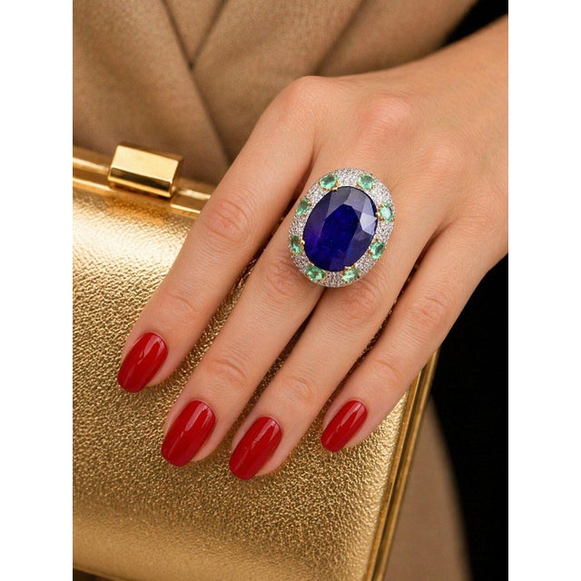 Bochic “Orient” Natural Sapphire & Emerald Ring Set In 18K Gold & Silver For Sale - Image 10 of 17