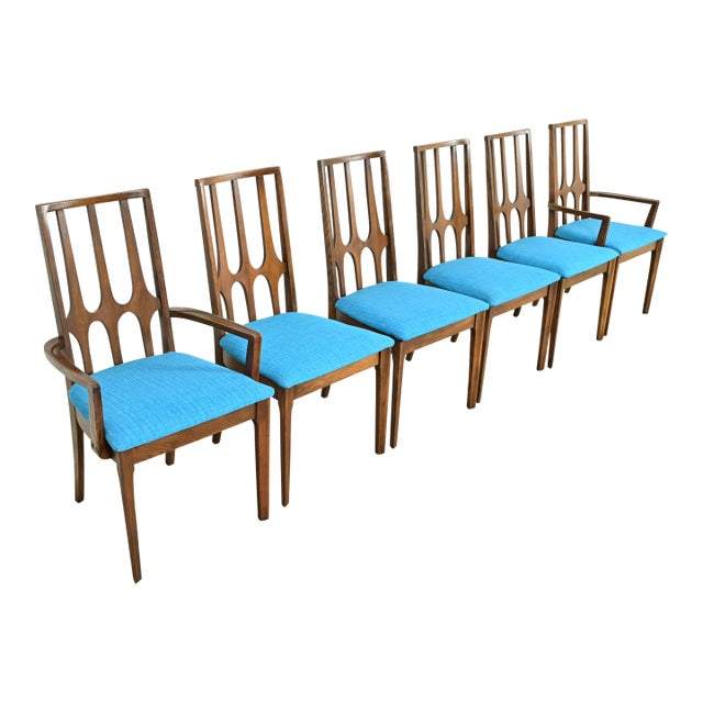 Broyhill Brasilia Mid-Century Modern Sculpted Walnut Dining Chairs, Set of Six For Sale