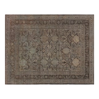 Authentic 19th Century Persian Tabriz Botanic Beige Brown Carpet For Sale