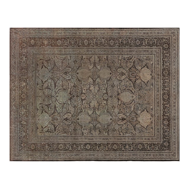 Authentic 19th Century Persian Tabriz Botanic Beige Brown Carpet For Sale