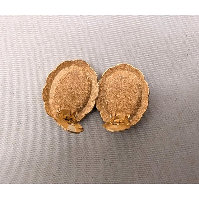 Metal Vintage 1960s Signed Napier Goldtone Oval Iridescent Bumpy Rhinestone Flower Clip Earrings-2 Pieces For Sale - Image 7 of 7