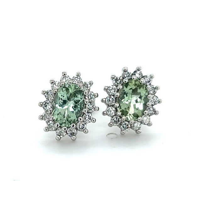 2010s Natural Tourmaline Diamond Stud Earrings 14k W Gold 2.42 TCW Certified For Sale - Image 5 of 8
